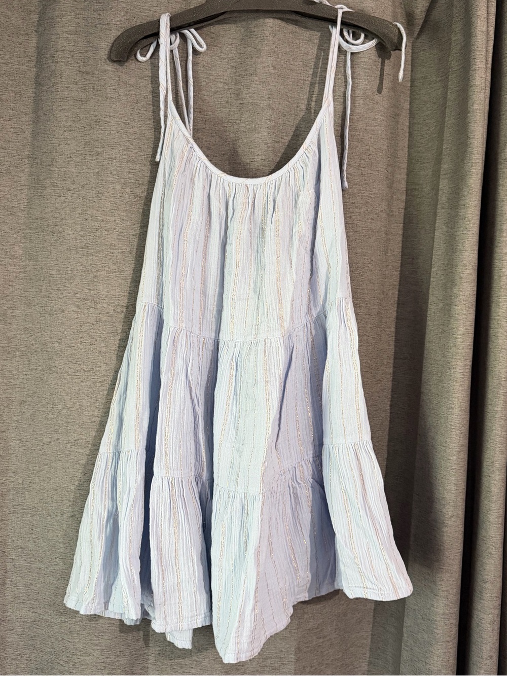 Lands' End Light Blue Sundress with Gold Threading